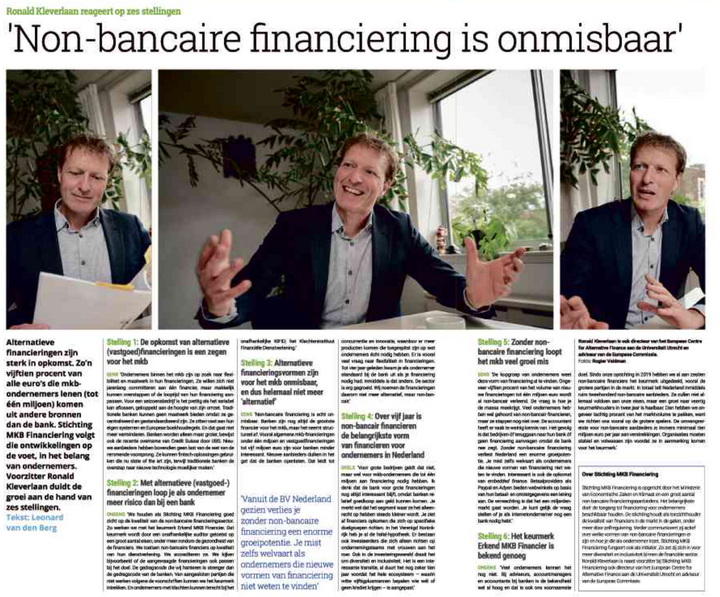 Non-bancaire financiering is onmisbaar